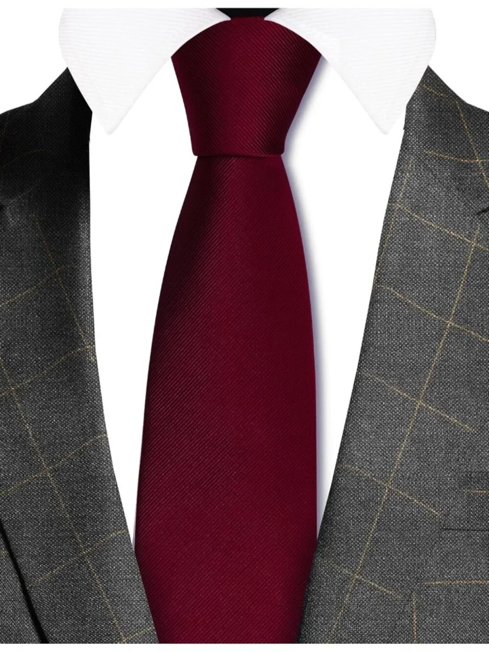 Men's Burgundy Solid Twill Textured Woven Silk Formal Necktie For Wedding Dress